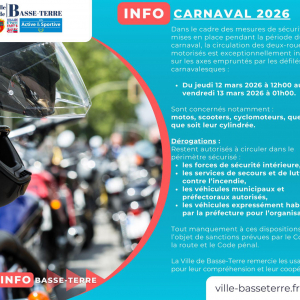 Du jeudi 12 mars 2026 à12h00 au vendredi 13 mars à 1h00, info carnaval concernant la sécurité